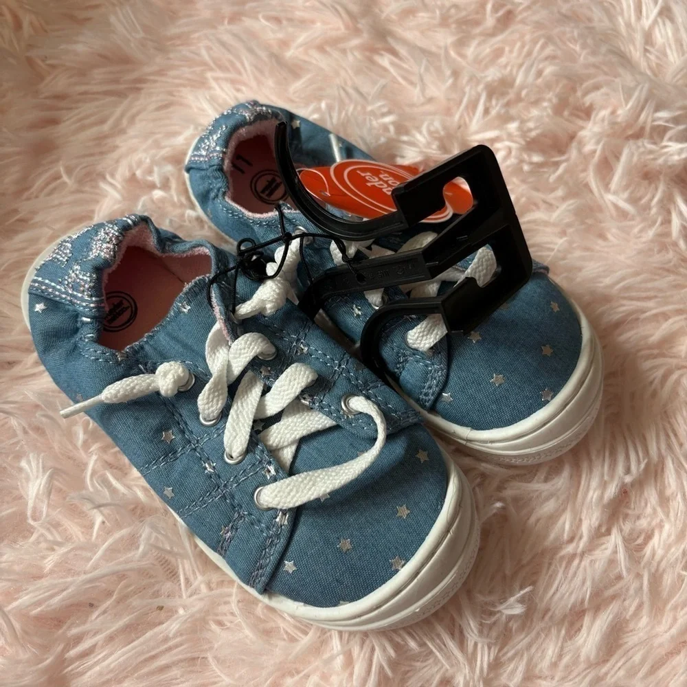 Wonder Nation Star Print Denim Sneakers NEW Sz 11 Blue Silver